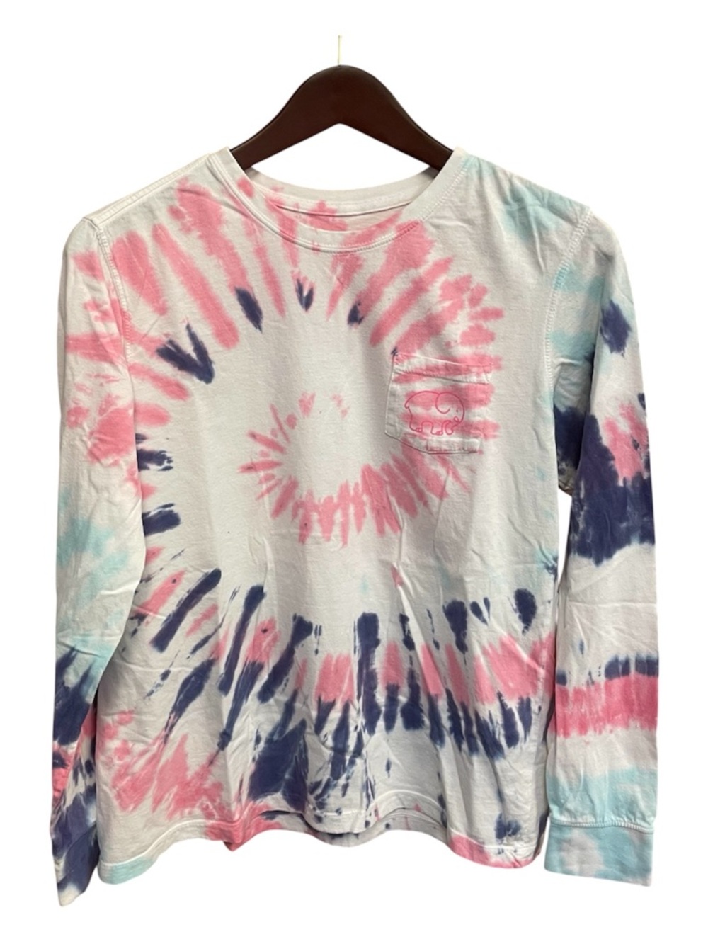 Ivory Ella Tie Dye Long Sleeve T-Shirt Size Small Pink Elephant Logo